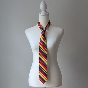 Giorgio Armani Bright Red, Yellow and Navy Blue Striped Italian Made Cotton Tie